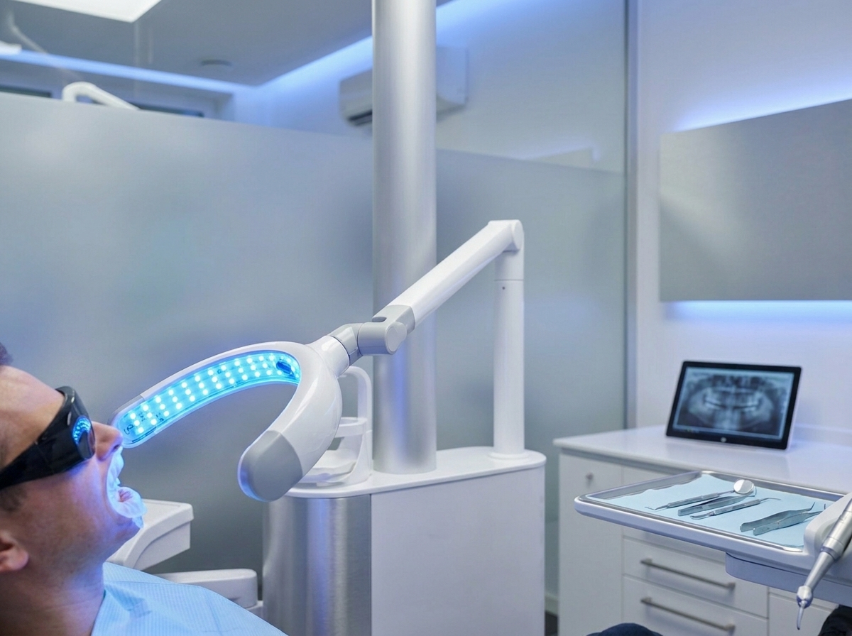 Klinikte LED ışıklı profesyonel diş beyazlatma cihazı